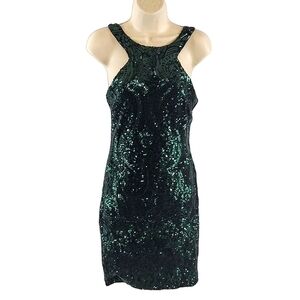 Forest green sequined cocktail party dress